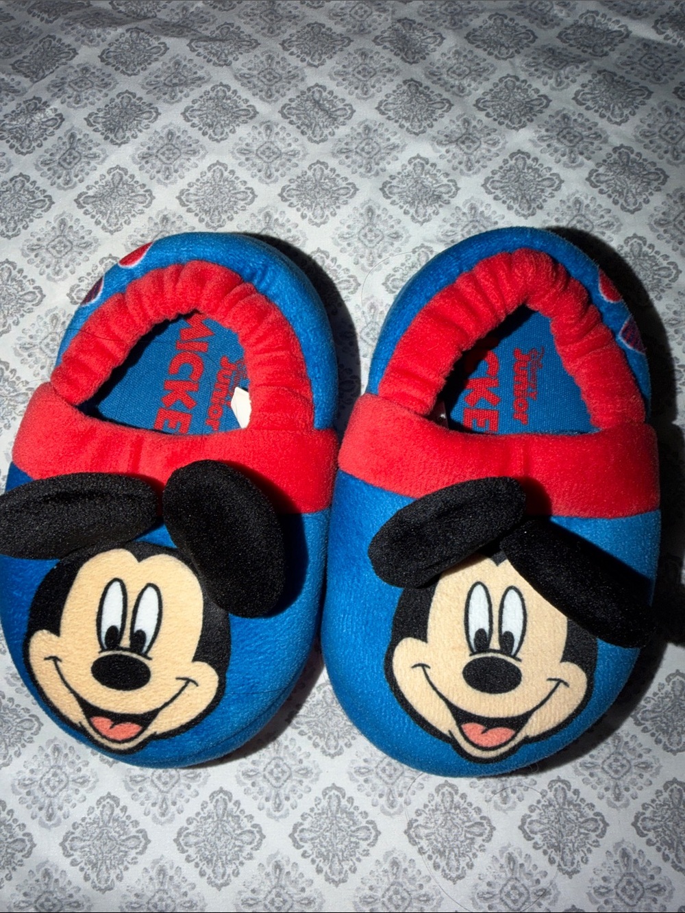 Disney Blue and Red Mickey Mouse Plush Slip-On Slippers